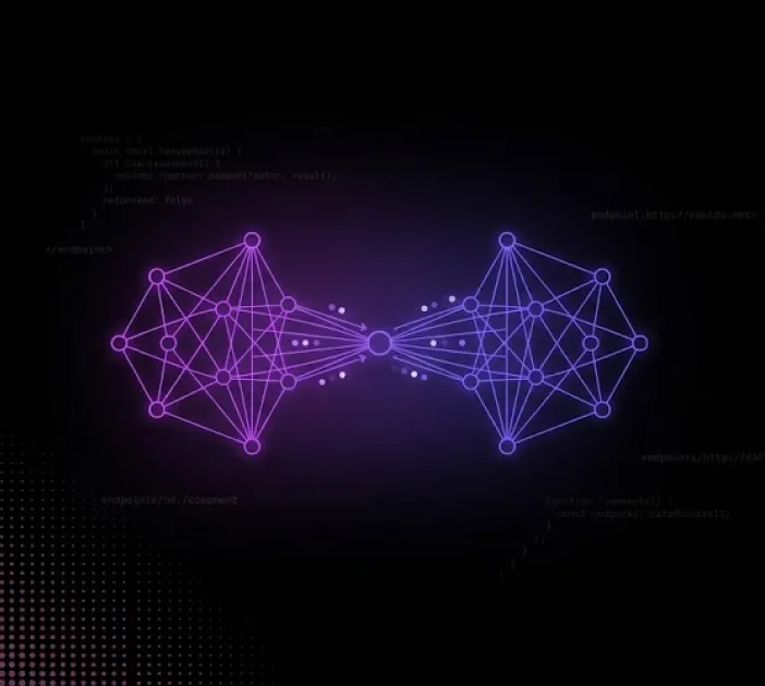 Two connected data networks representing an MCP connection between a chatbot and Savvy's data