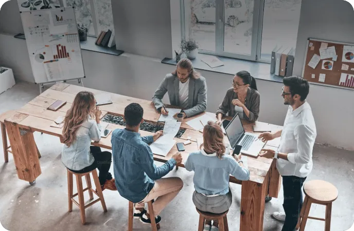 Team collaborating around a conference table