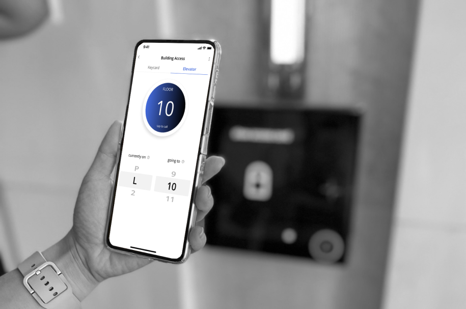 Mobile app calling an elevator to a destination floor