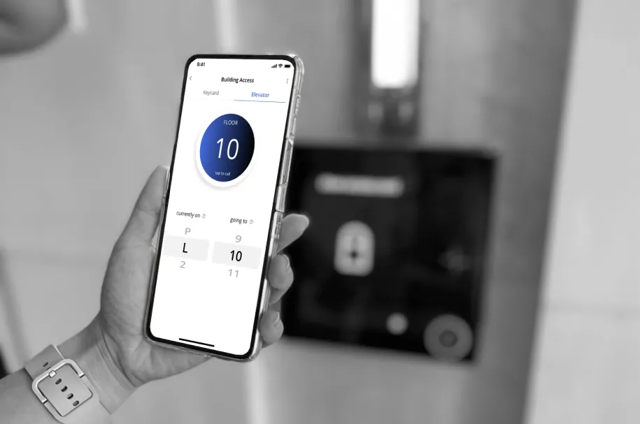 Mobile app calling an elevator to a destination floor