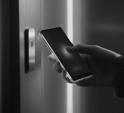 Mobile credential unlocking a door with a phone tap