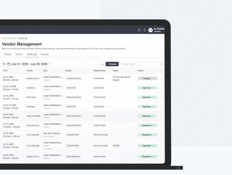 Vendor check-in log