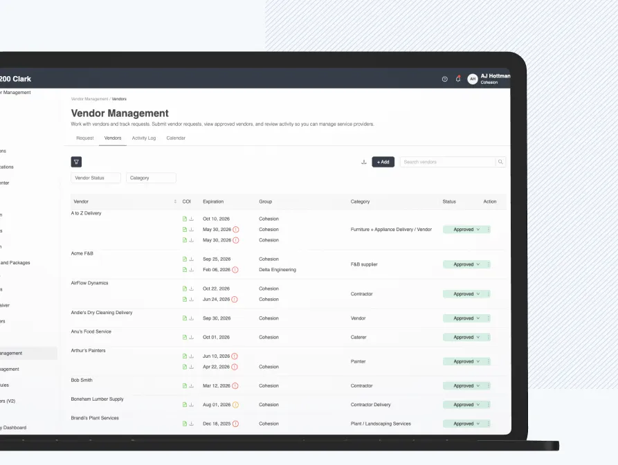 Vendor directory + COI dates