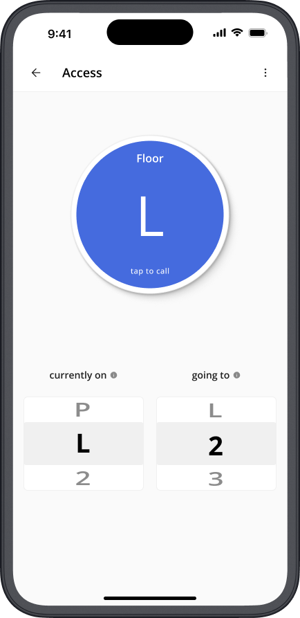 Cohesion app: elevator call, inspections, reservations, and visitor pass screens