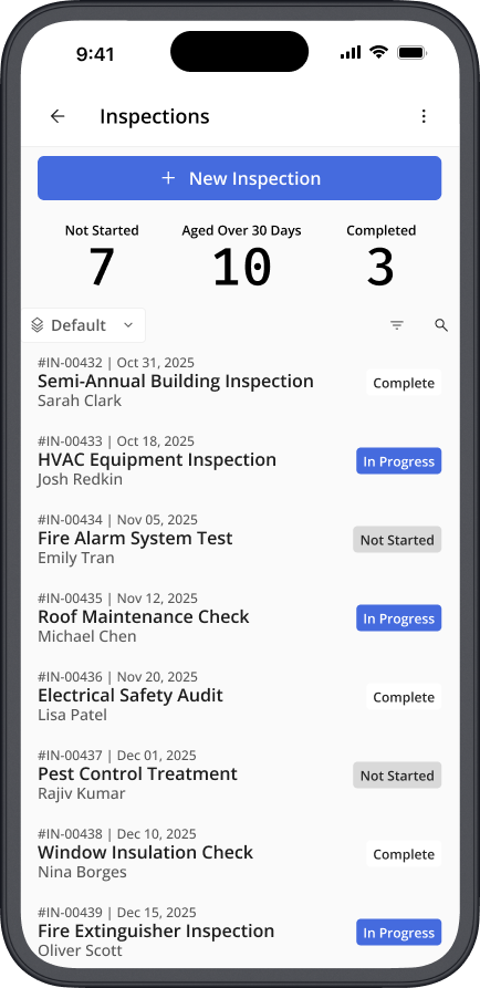 Cohesion app: air quality, events, inspections, and work order screens