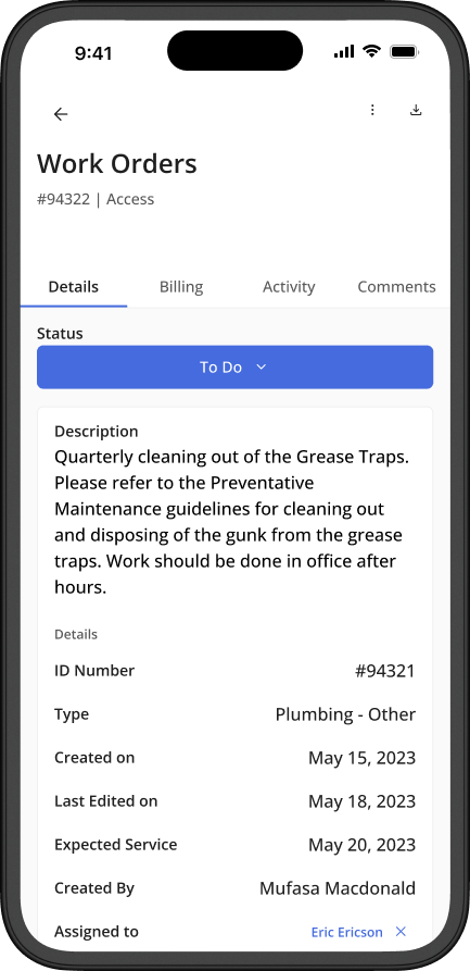 Cohesion app: air quality, events, inspections, and work order screens